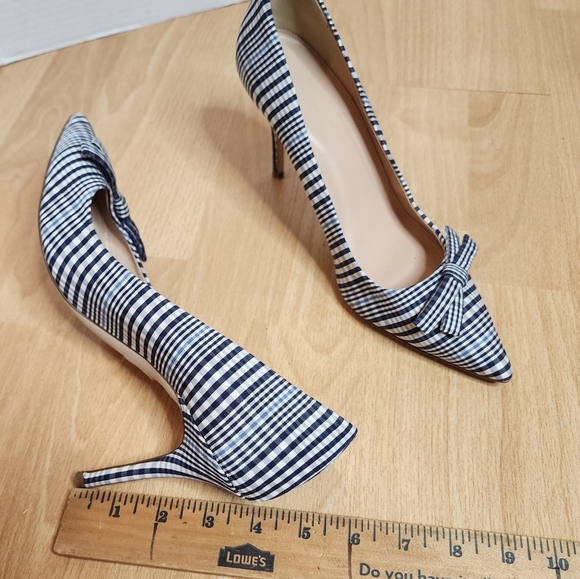 J. Crew Blue White Plaid Bow Pump Pointed Toe Heels Size 9.5 - Picture 6 of 16